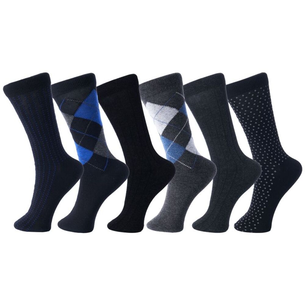 Alpine Swiss 6 Pack Mens Cotton Dress Socks Mid Calf Argyle Pattern Solids Set